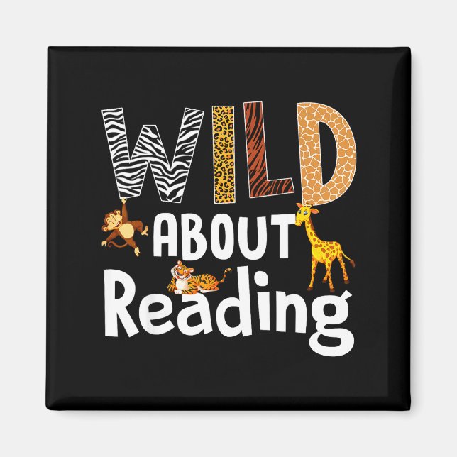 Reading books reader librarian wild animals lover magnet (Front)
