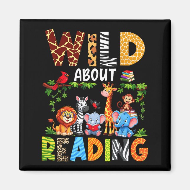 Reading books reader librarian wild animals lover magnet (Front)