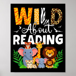 Reading books reader librarian wild animals lover poster