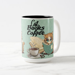 Reading Books with Cute Cat: Cosy Book Lover's Two-Tone Coffee Mug