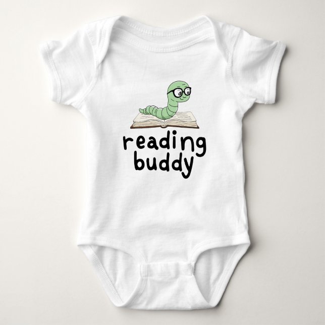 Reading Buddy Cute Bookworm With Book Baby Bodysuit (Front)