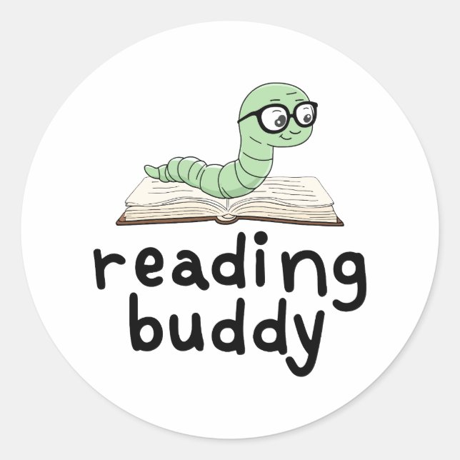 Reading Buddy Cute Bookworm With Book Classic Round Sticker (Front)