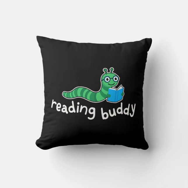 Reading buddy Cute bookworm with book Cushion (Front)