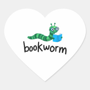 Reading Buddy Cute Bookworm With Book Heart Sticker