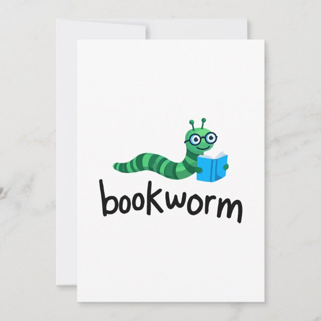 Reading Buddy Cute Bookworm With Book Invitation (Front)