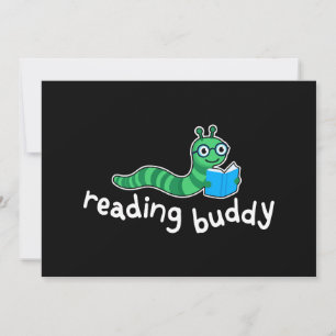 Reading buddy Cute bookworm with book Invitation