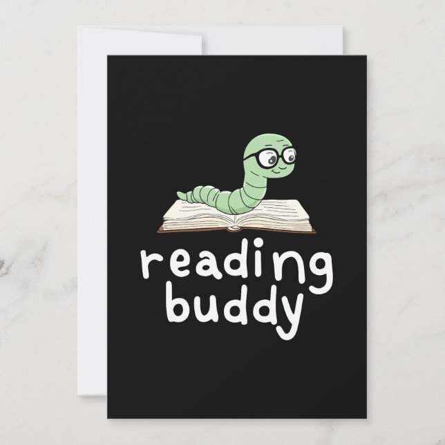 Reading Buddy Cute Bookworm with Book Invitation (Front)