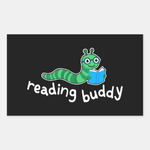 Reading buddy Cute bookworm with book Rectangular Sticker