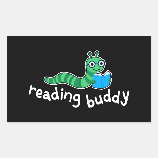 Reading buddy Cute bookworm with book Rectangular Sticker (Front)