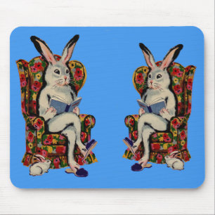 reading bunny family mouse pad