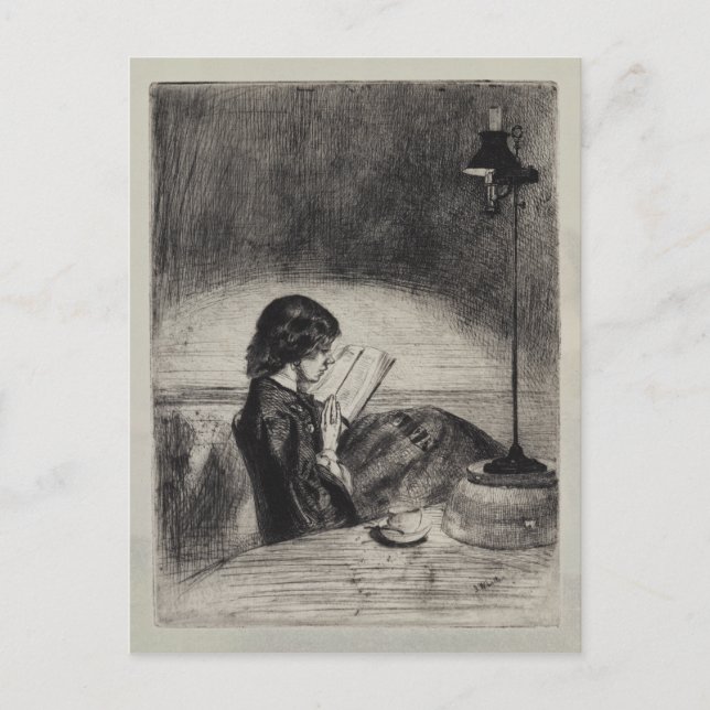 Reading by Lamplight, Whistler Postcard (Front)
