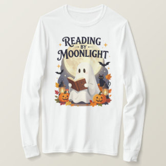 Reading By Moonlight Ghost Halloween  T-Shirt