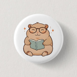 Reading Capybara with Glasses Kawaii Design 3 Cm Round Badge