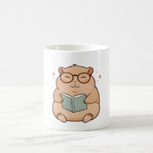Reading Capybara with Glasses Kawaii Design Coffee Mug
