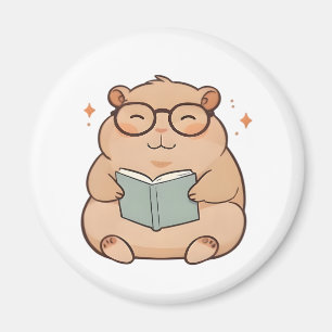 Reading Capybara with Glasses Kawaii Design Magnet