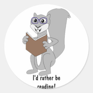 Reading Cartoon Squirrel Sticker