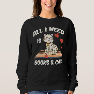 Reading Cat Book Animals Kitten Smart Read Fan Sweatshirt