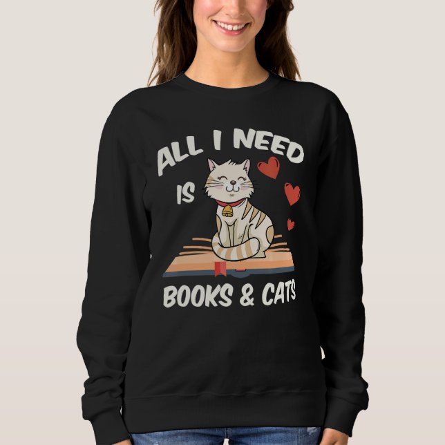 Reading Cat  Book  Animals Kitten Smart Read Fan Sweatshirt (Front)