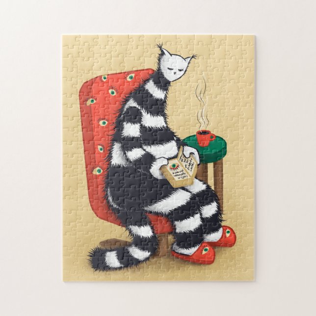 Reading Cat Book Lover Jigsaw Puzzle (Vertical)