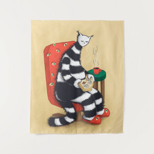 Reading Cat Book Lover Tapestry