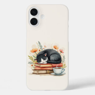 Reading cat coffee iPhone 16 plus case