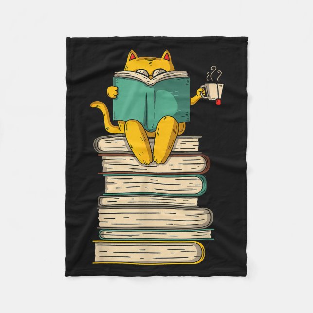 Reading Cat - Funny Book &amp; Tea Lover Gift Shor Fleece Blanket (Front)