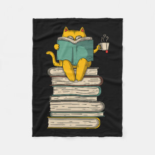 Reading Cat - Funny Book And Tea Lover Gift Short Fleece Blanket