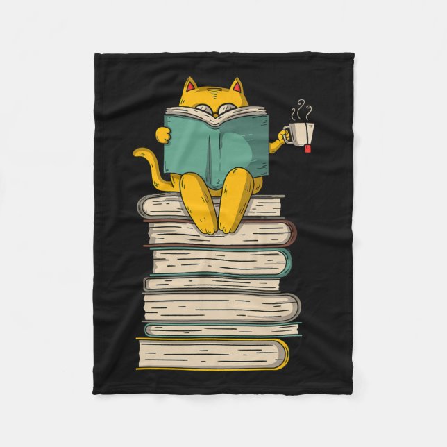 Reading Cat - Funny Book And Tea Lover Gift Short  Fleece Blanket (Front)