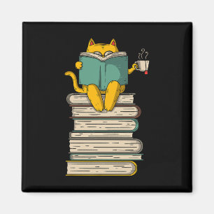 Reading Cat - Funny Book And Tea Lover Gift Short Magnet