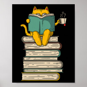 Reading Cat - Funny Book And Tea Lover Gift Short Poster