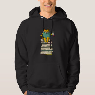 Reading Cat Funny Book Tea Lover Gift Long Sleeve Hoodie