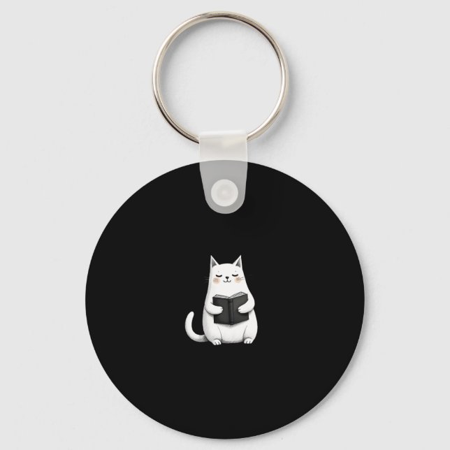 Reading Cat Funny Cat Book Lover Key Ring (Front)