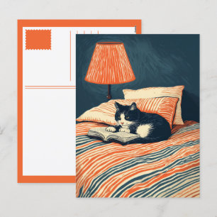 reading cat holiday postcard