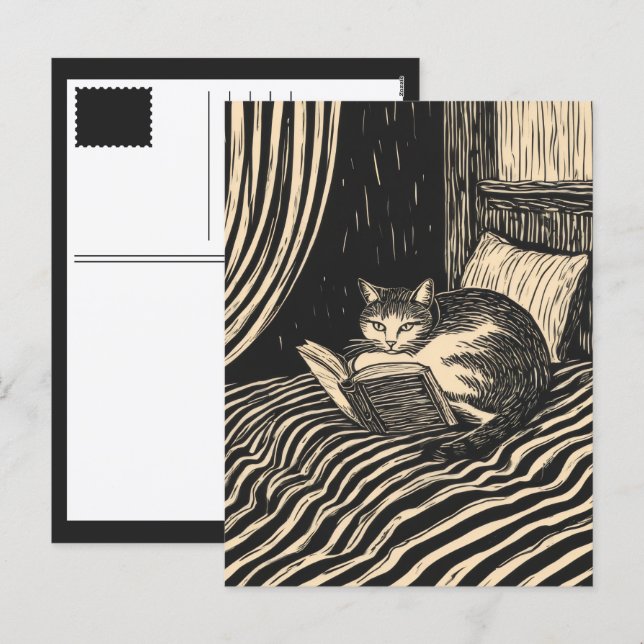 reading cat holiday postcard (Front/Back)