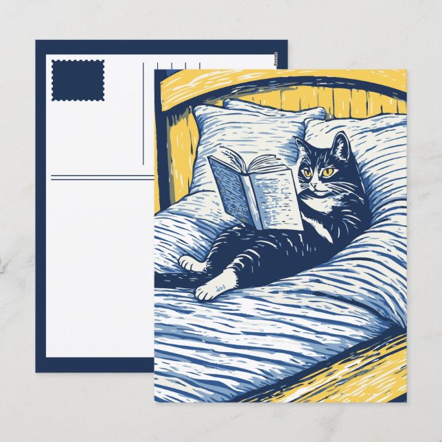 reading cat holiday postcard (Front/Back)