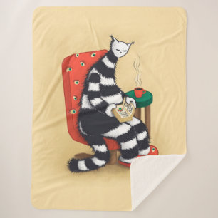 Reading Cat Illustration Cosy Bookworm Aesthetic Sherpa Blanket