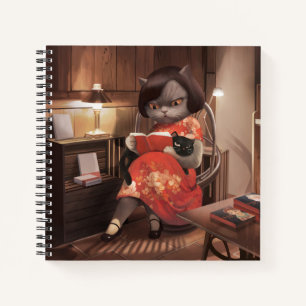 Reading Cat in Cheongsam Notebook