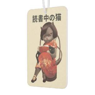 Reading Cat in Cheongsam - Retro Anime Kanji Art Car Air Freshener