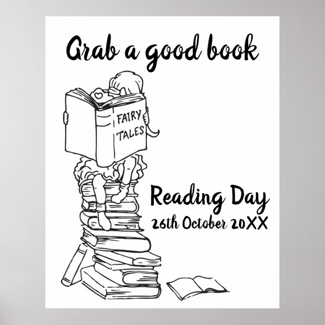 Reading day reading on books colour in school poster (Front)