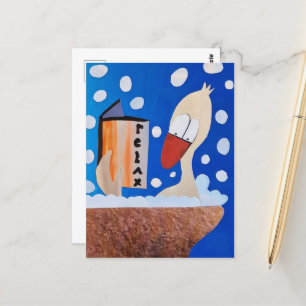 Reading Duck In Bath With Bubbles Self Care Postcard