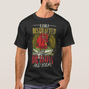 Reading Easily Distracted By Dragons And Books Boo T-Shirt