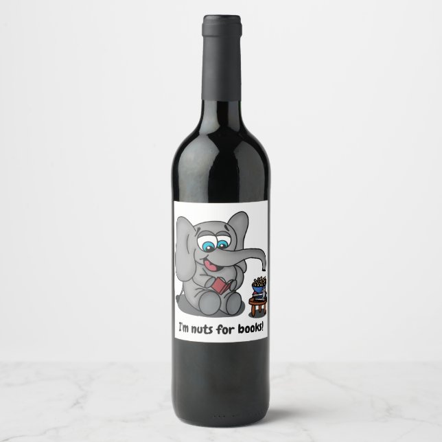 Reading Elephant: I'm Nuts for Books Wine Label (Front)