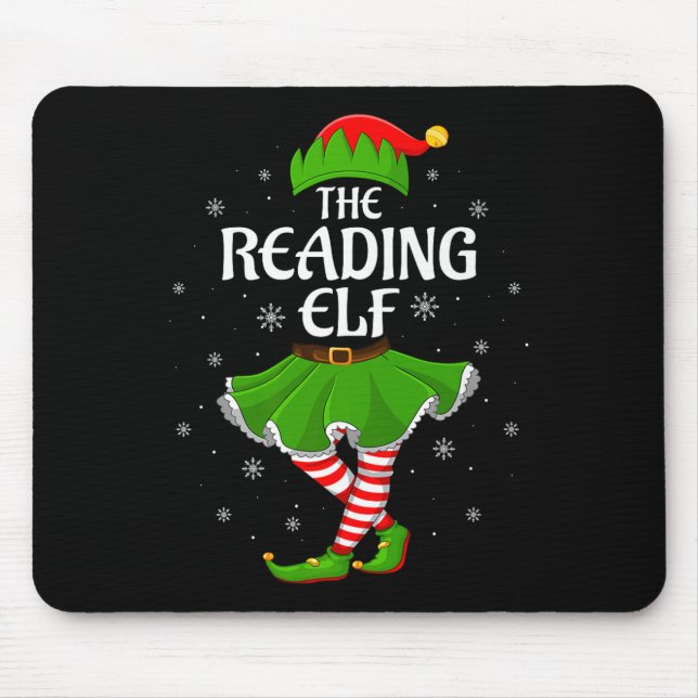 Reading Elf Christmas Family Girls Women Elf Squad Mouse Pad (Front)