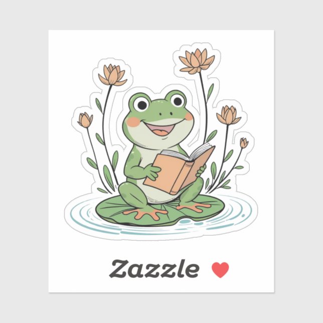 Reading Frog Sticker | Cute LilyPad Bookish Design (Sheet)
