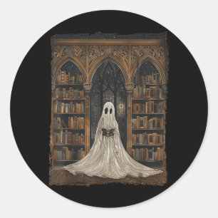Reading Ghost Library Halloween Librarian Book Classic Round Sticker