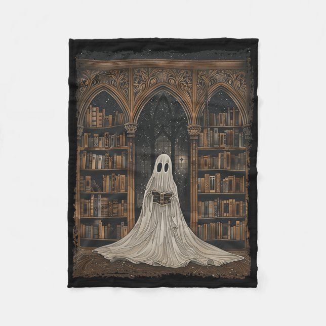 Reading Ghost Library Halloween Librarian Book Lov Fleece Blanket (Front)
