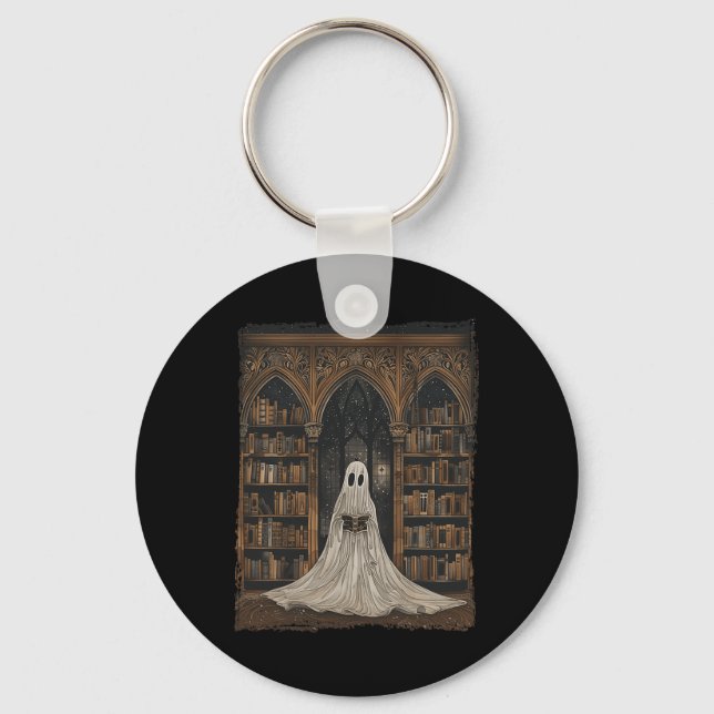 Reading Ghost Library Halloween Librarian Book Lov Key Ring (Front)