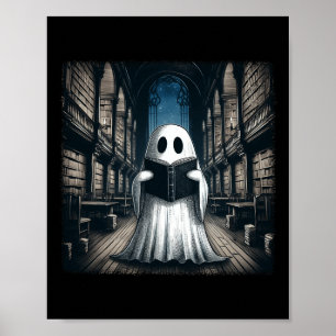 Reading Ghost Library Halloween Librarian Book Lov Poster