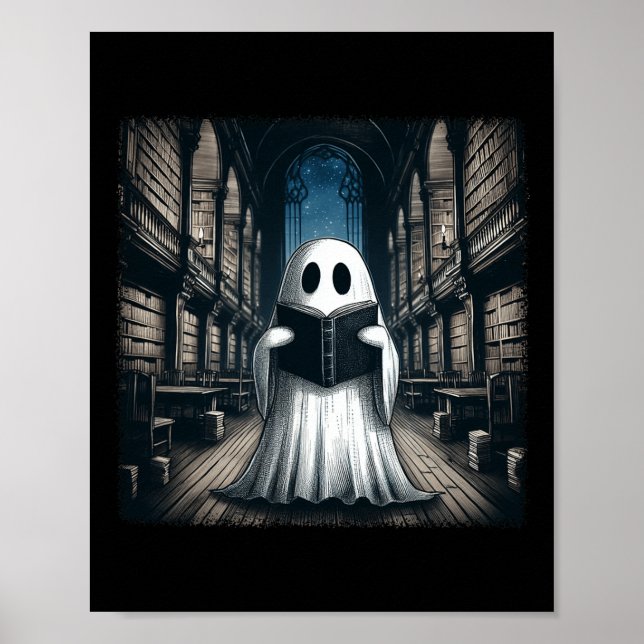 Reading Ghost Library Halloween Librarian Book Lov Poster (Front)