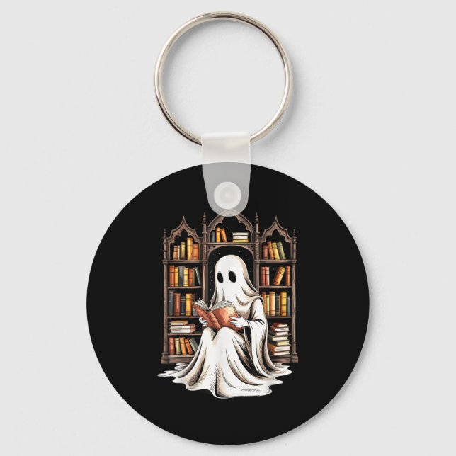 Reading Ghost Spooky Library Funny Halloween Teach Key Ring (Front)